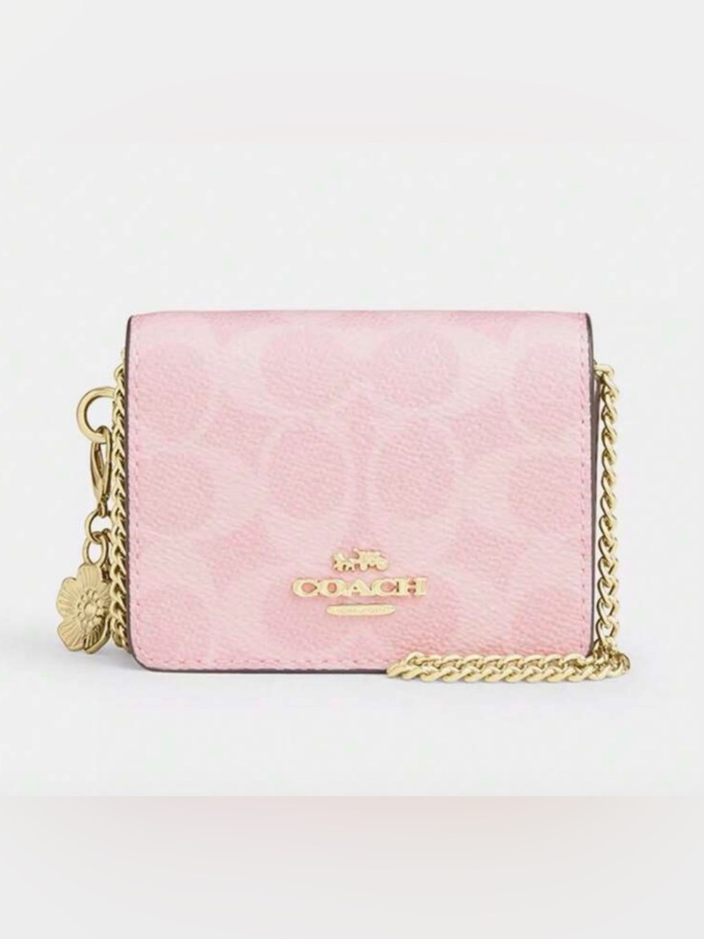 NWT Coach Light Pink Signature Mini Chain Wallet